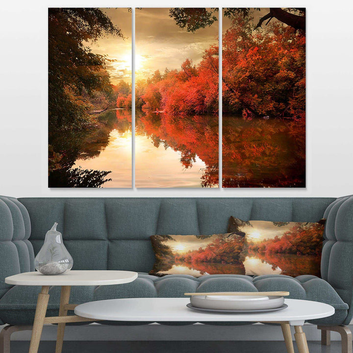 Colorful Fall Sunset over River Multi-Panels