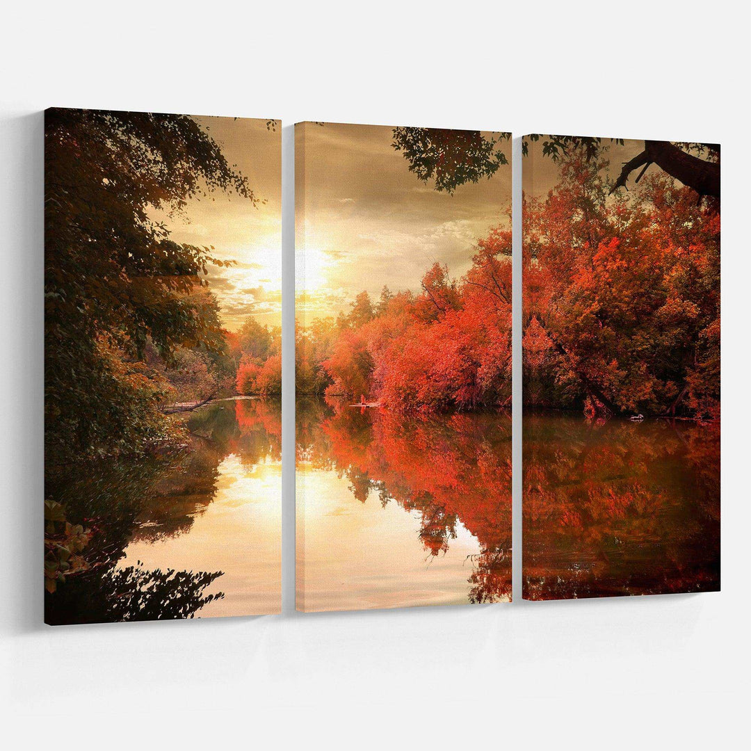 Colorful Fall Sunset over River Multi-Panels