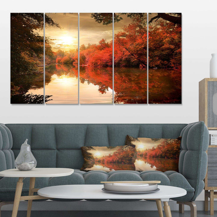 Colorful Fall Sunset over River Multi-Panels
