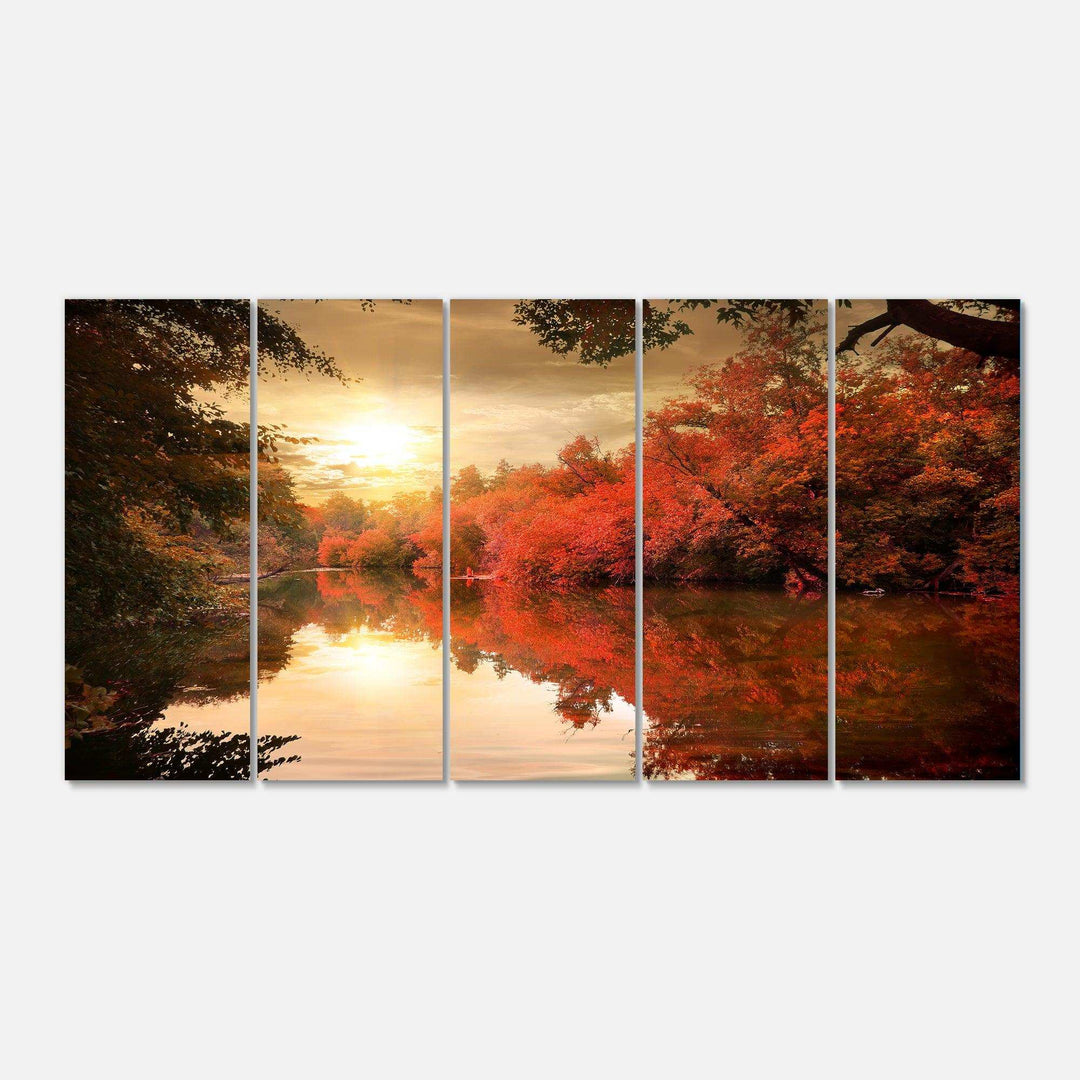 Colorful Fall Sunset over River Multi-Panels