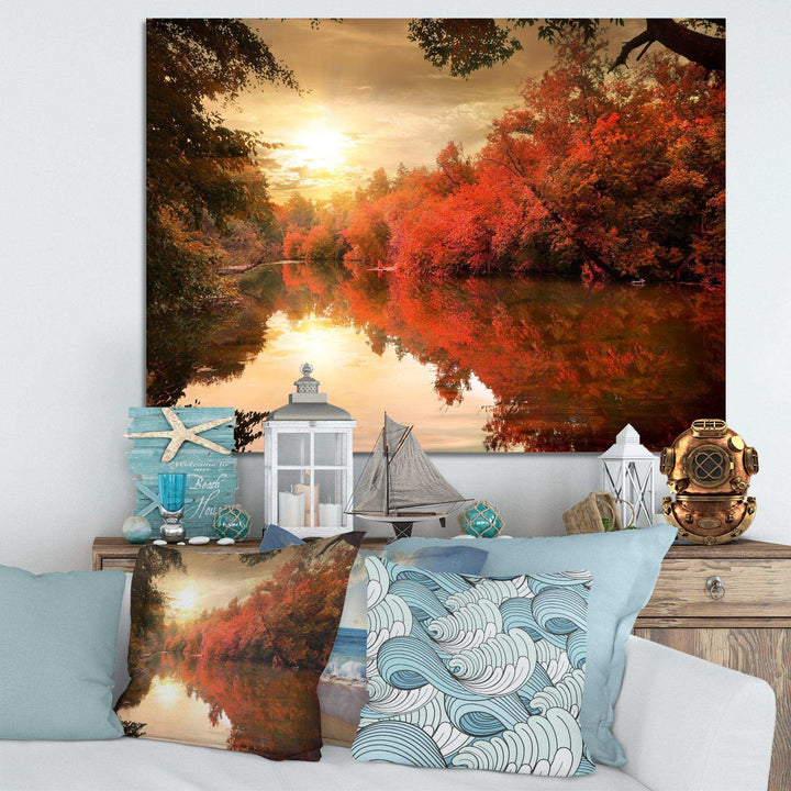 Colorful Fall Sunset over River