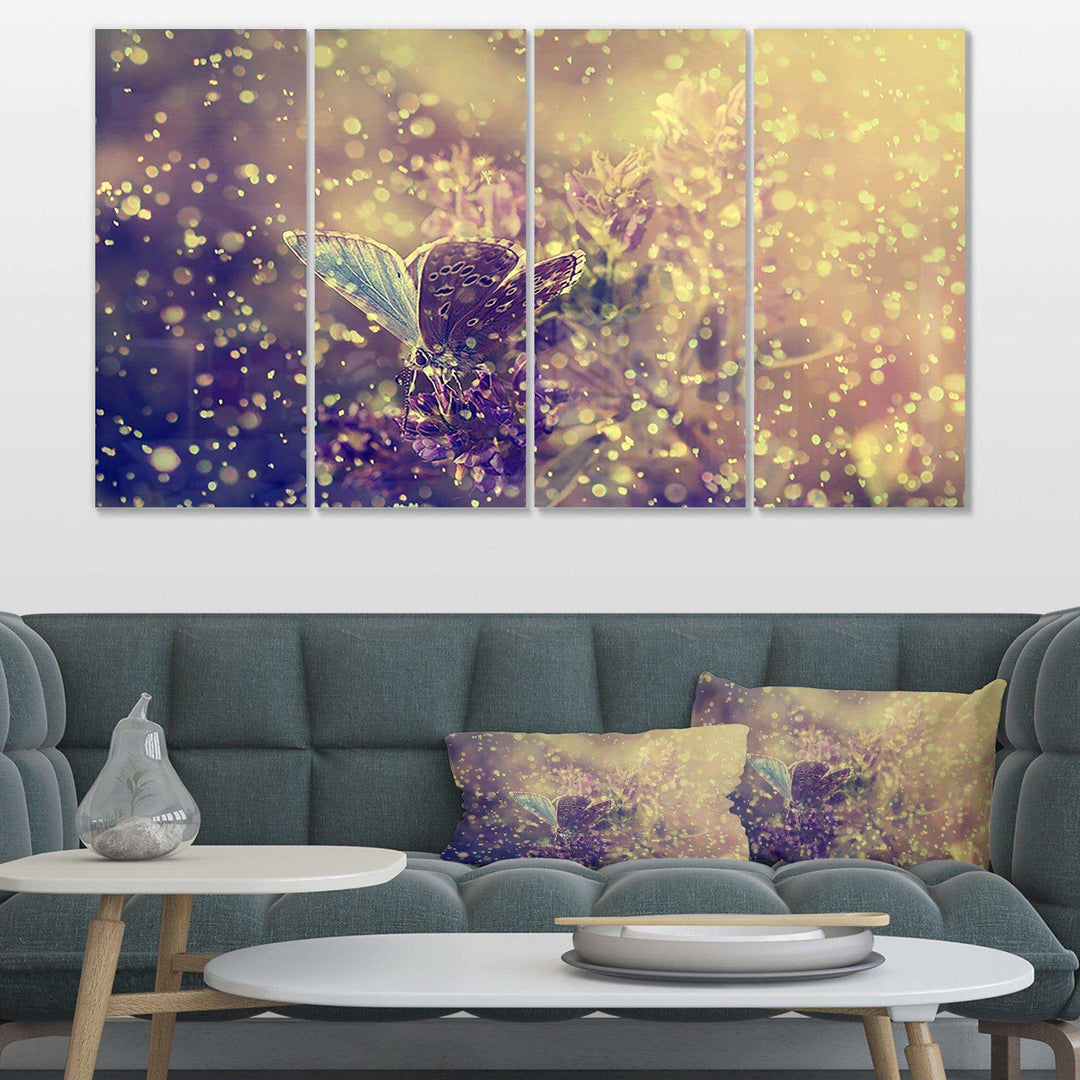 Blue Butterfly And Purple Flowers Multi-Panels