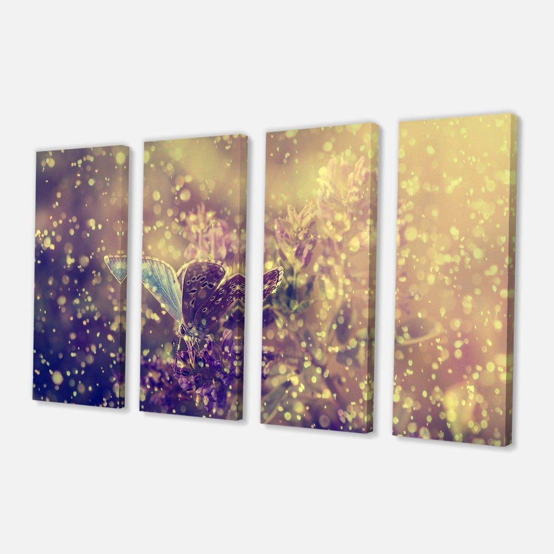 Blue Butterfly And Purple Flowers Multi-Panels