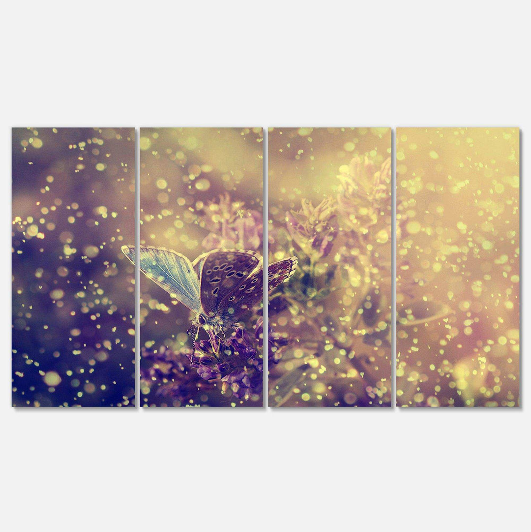 Blue Butterfly And Purple Flowers Multi-Panels