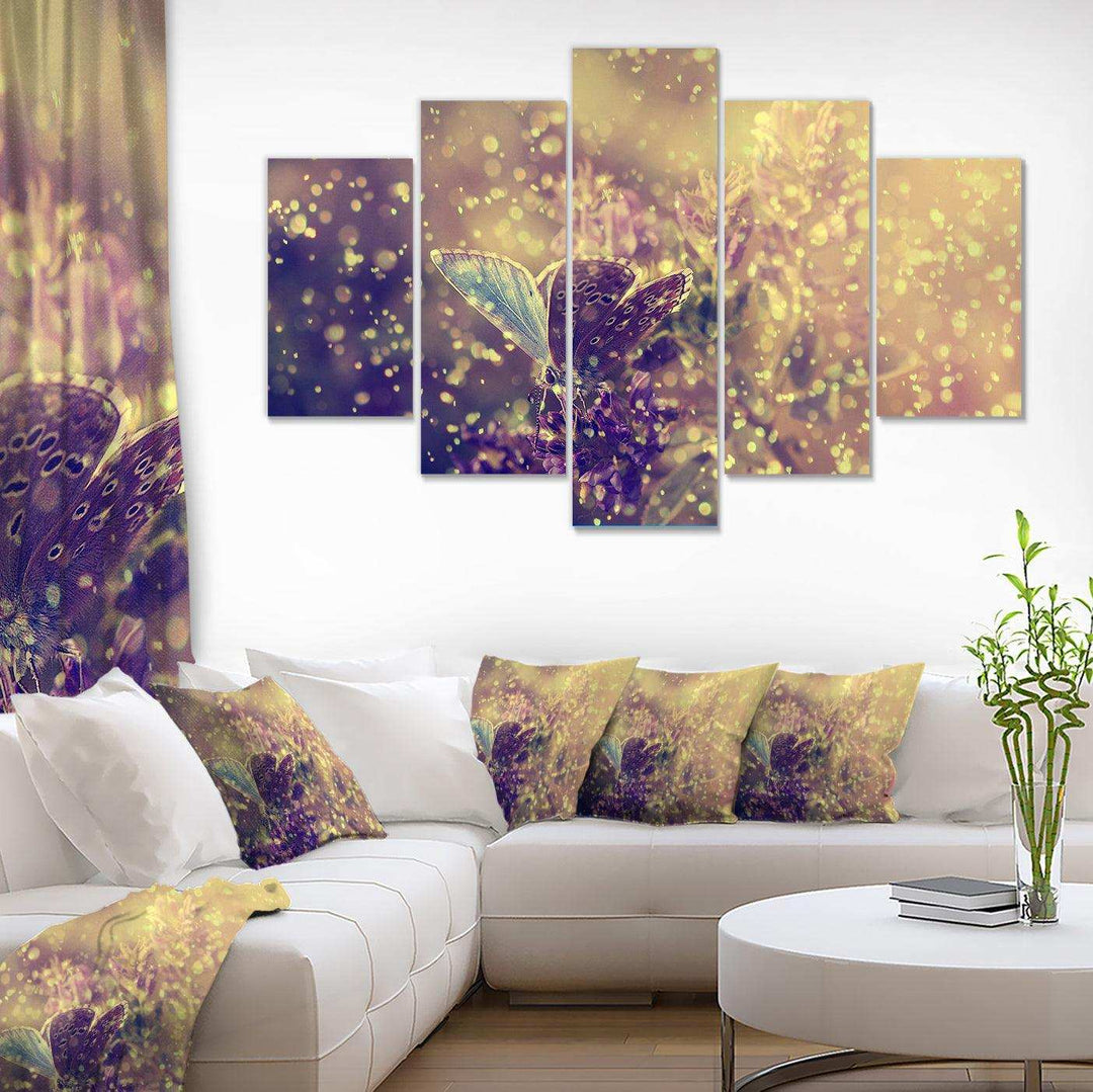 Blue Butterfly And Purple Flowers Multi-Panels