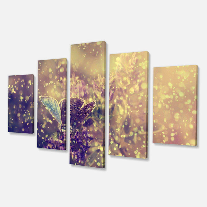 Blue Butterfly And Purple Flowers Multi-Panels