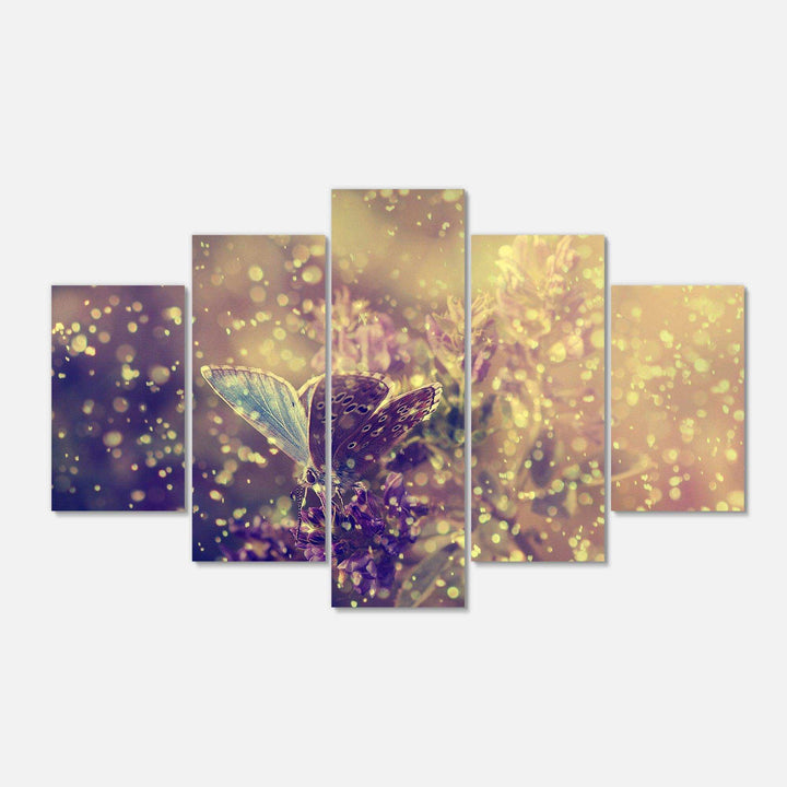 Blue Butterfly And Purple Flowers Multi-Panels