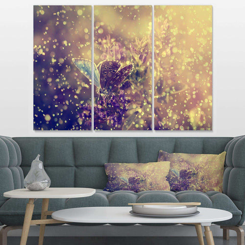 Blue Butterfly And Purple Flowers Multi-Panels