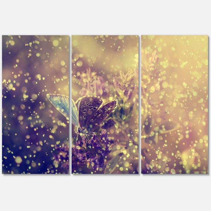 Blue Butterfly And Purple Flowers Multi-Panels