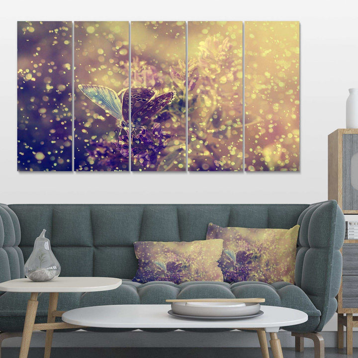 Blue Butterfly And Purple Flowers Multi-Panels