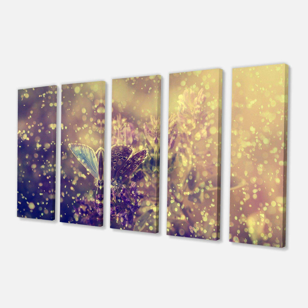 Blue Butterfly And Purple Flowers Multi-Panels