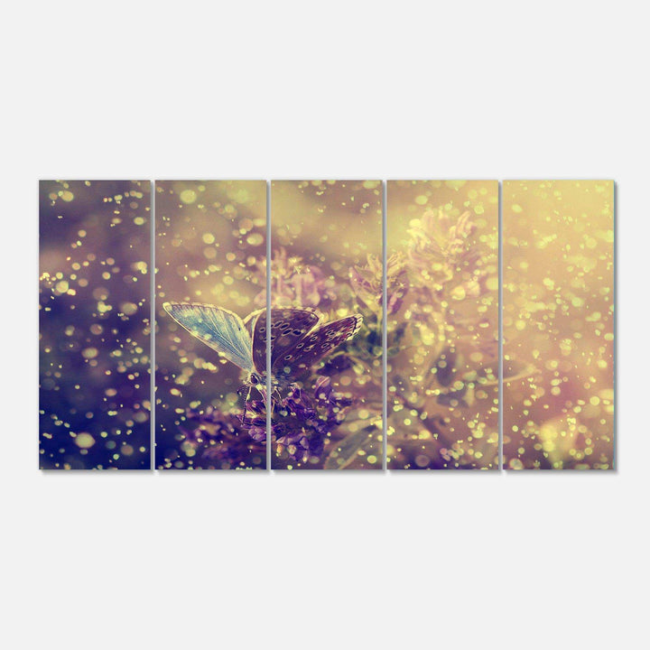 Blue Butterfly And Purple Flowers Multi-Panels