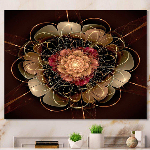 Dark Gold Red Fractal Flower Pattern - Floral Canvas Wall Art