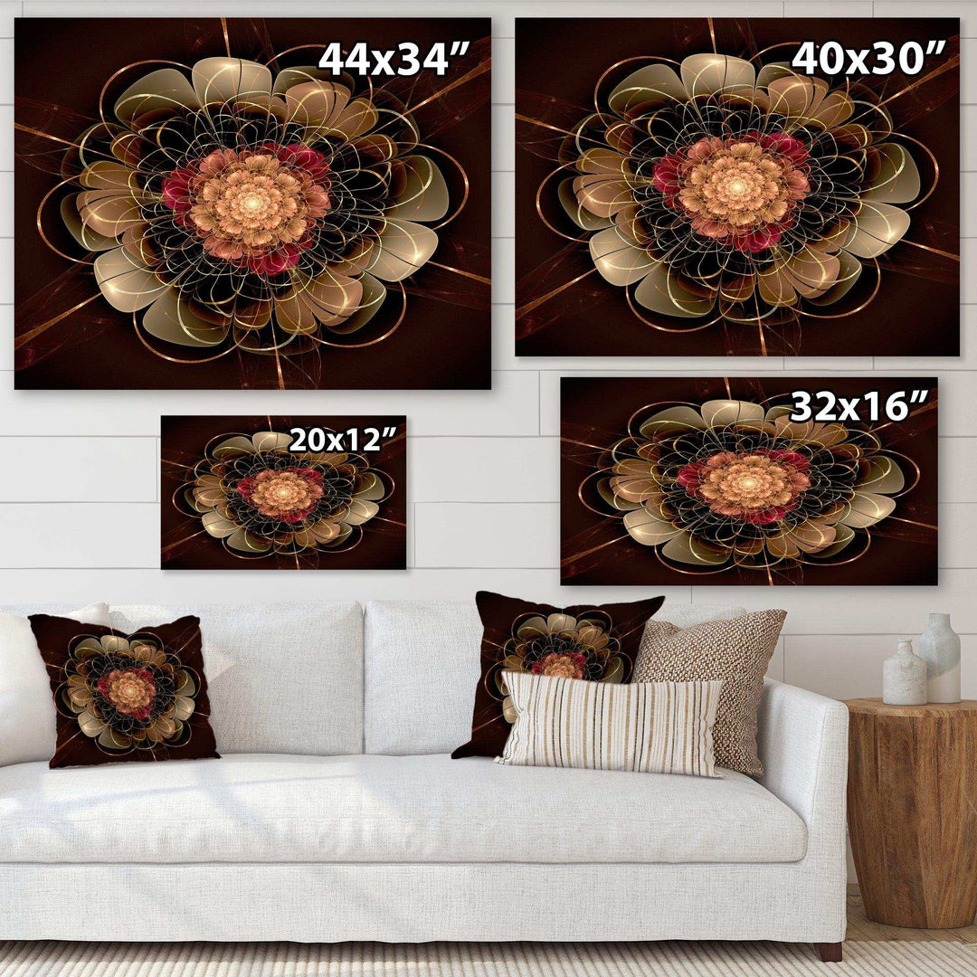 Dark Gold Red Fractal Flower Pattern - Floral Canvas Wall Art