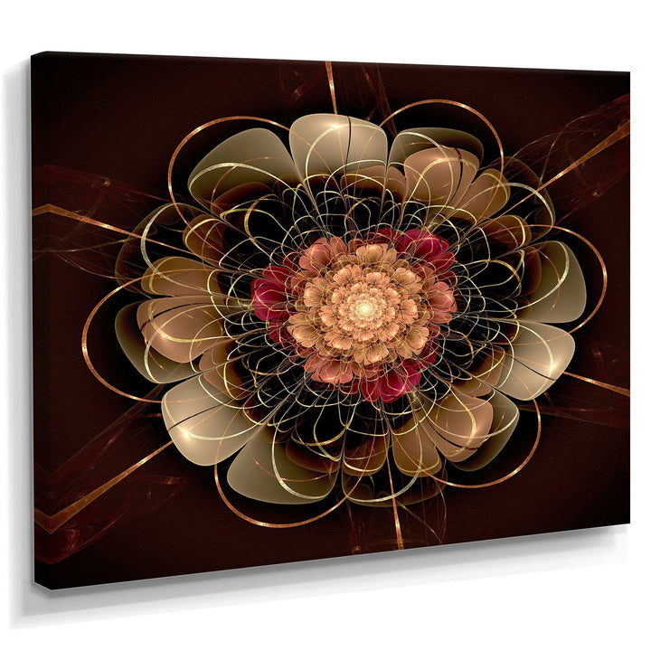 Dark Gold Red Fractal Flower Pattern - Floral Canvas Wall Art