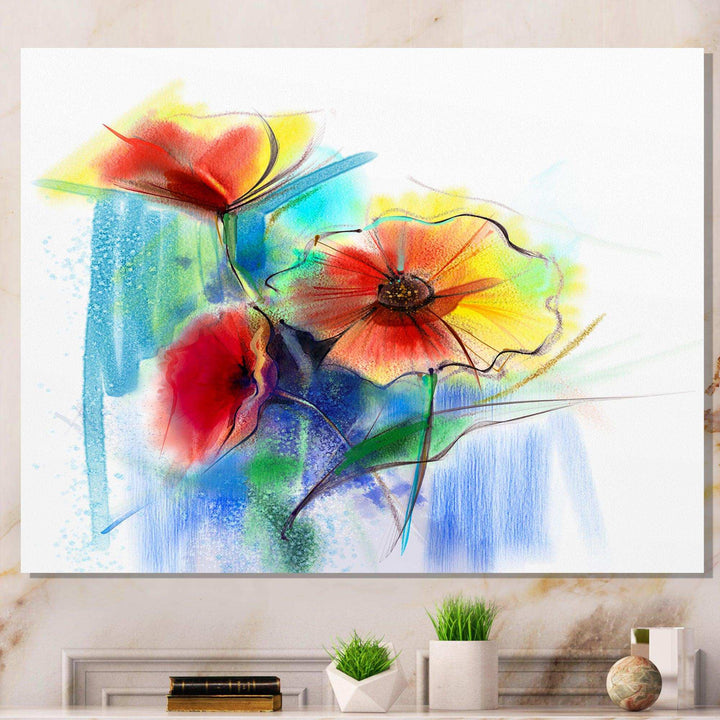Watercolor Multi color Flower - Floral Living Room Wall Decor