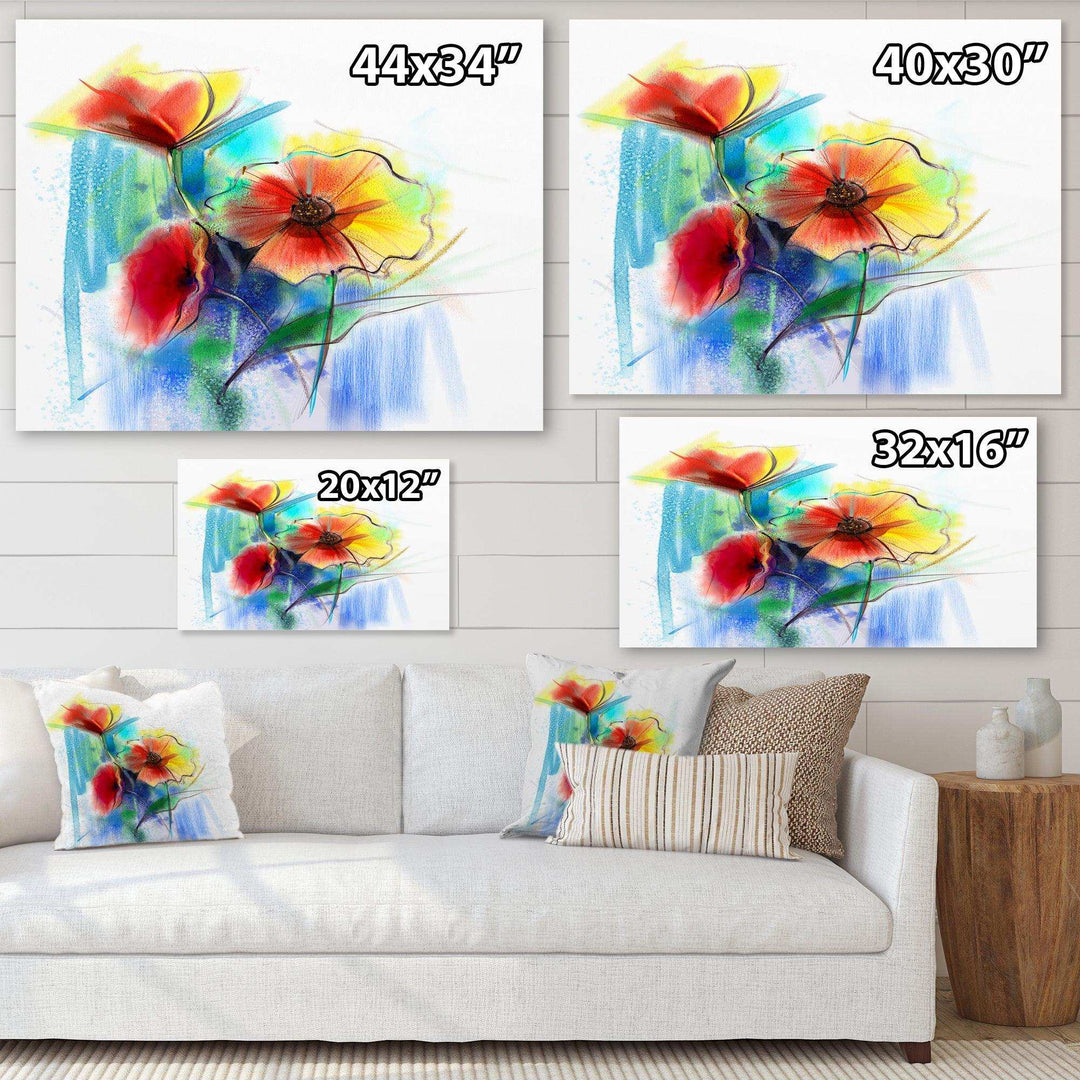 Watercolor Multi color Flower - Floral Living Room Wall Decor
