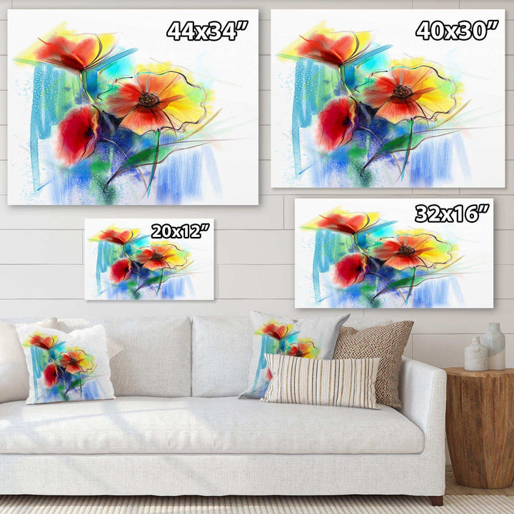 Watercolor Multi color Flower - Floral Living Room Wall Decor