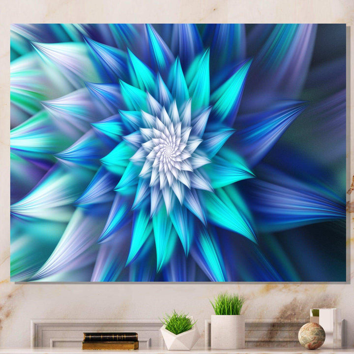 Large Blue Alien Fractal Flower - Modern Wall Art Prints