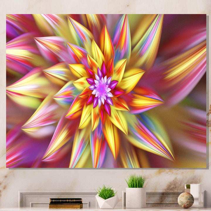 Large Multi Color Alien Fractal Flower - Modern Canvas Wall Art