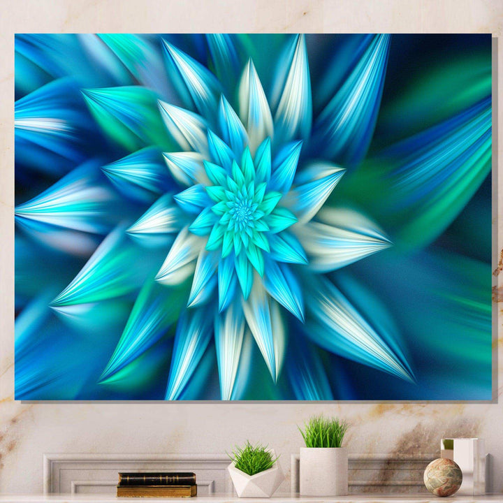 Huge Blue Fractal Flower - Modern Living Room Wall Decor