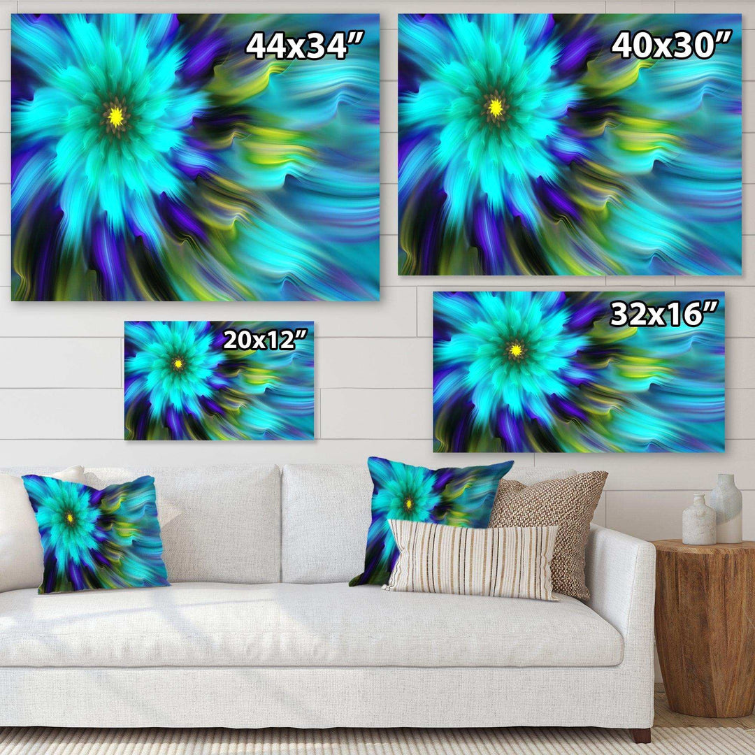 Massive Blue Green Fractal Flower - Modern Bedroom Wall Art
