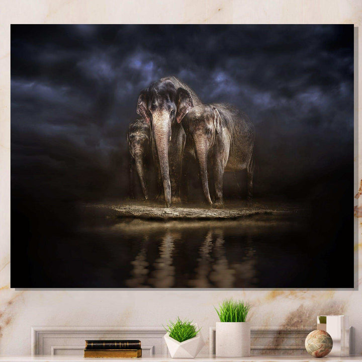 Elephants Watering in the River