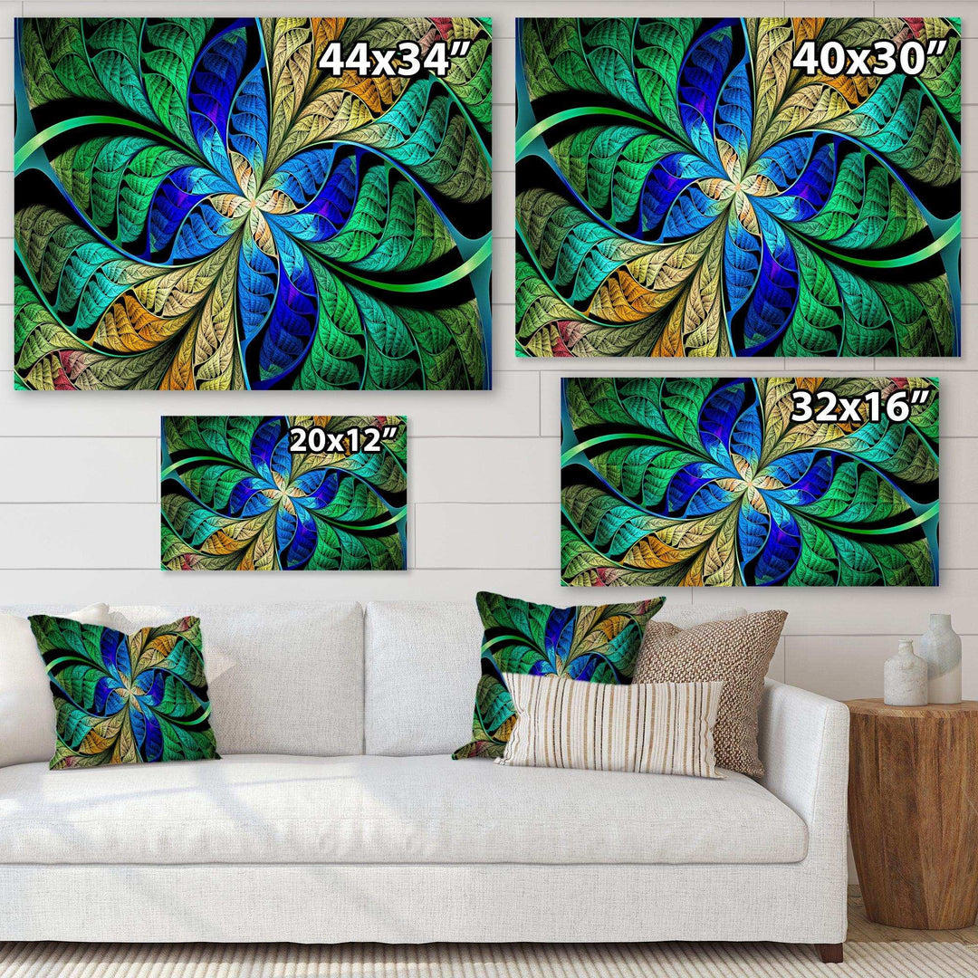Blue Green Fractal Flower Petals - Modern Living Room Wall Decor
