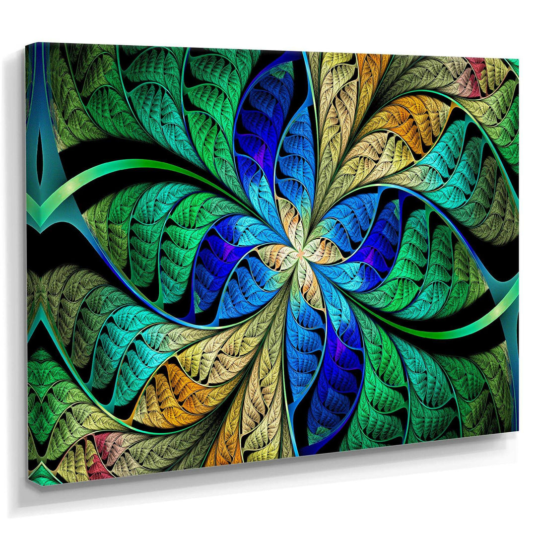 Blue Green Fractal Flower Petals - Modern Living Room Wall Decor