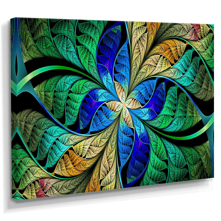 Blue Green Fractal Flower Petals - Modern Living Room Wall Decor
