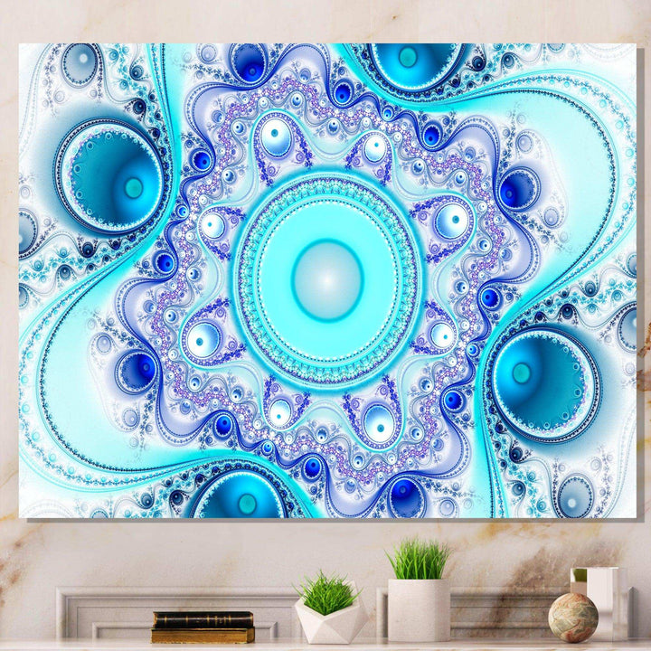 Turquoise Wavy Curves and Circles - Modern Living Room Wall Decor