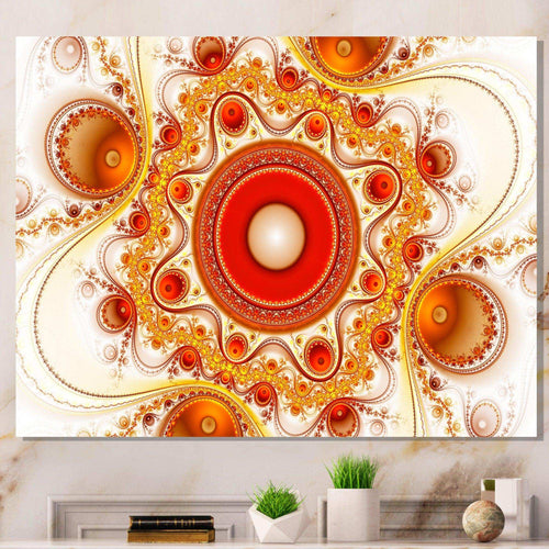 Orange Fractal Pattern with Circles - Modern Bedroom Wall Art