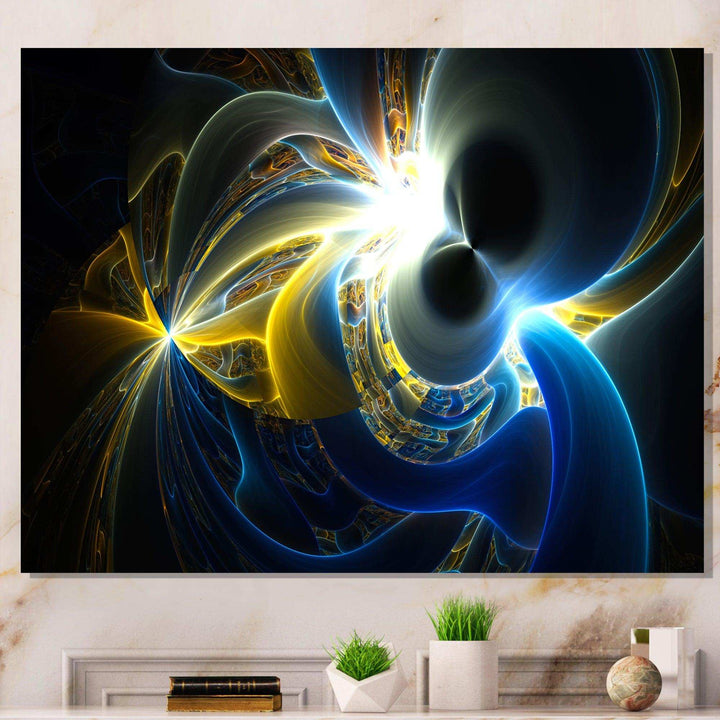 Glowing Blue Yellow Plasma - Modern Bedroom Wall Art