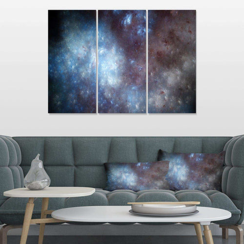 Blue Grey Starry Fractal Sky - Modern Multi-Panels Living Room Wall Decor