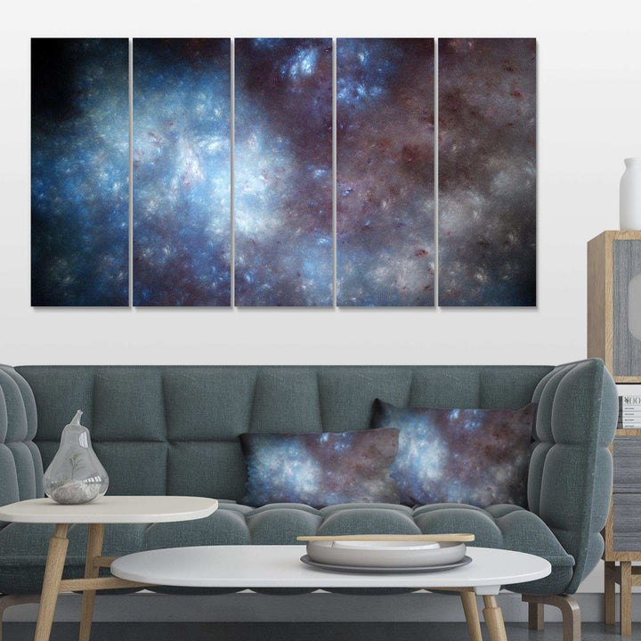 Blue Grey Starry Fractal Sky - Modern Multi-Panels Living Room Wall Decor
