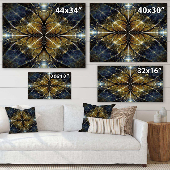 Digital Gold Fractal Flower Pattern - Modern Canvas Wall Art