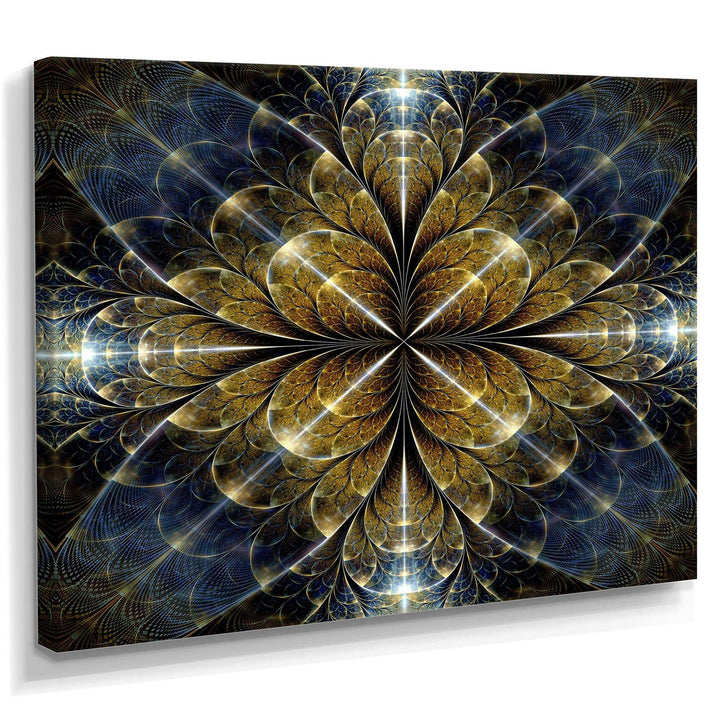 Digital Gold Fractal Flower Pattern - Modern Canvas Wall Art