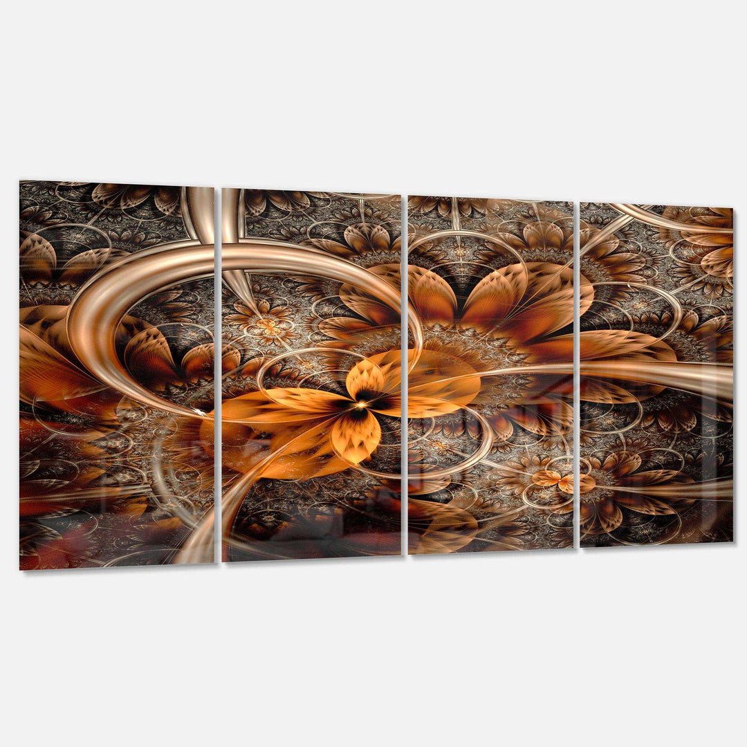 Dark Orange Fractal Flower - Modern Multi-Panels Living Room Wall Decor