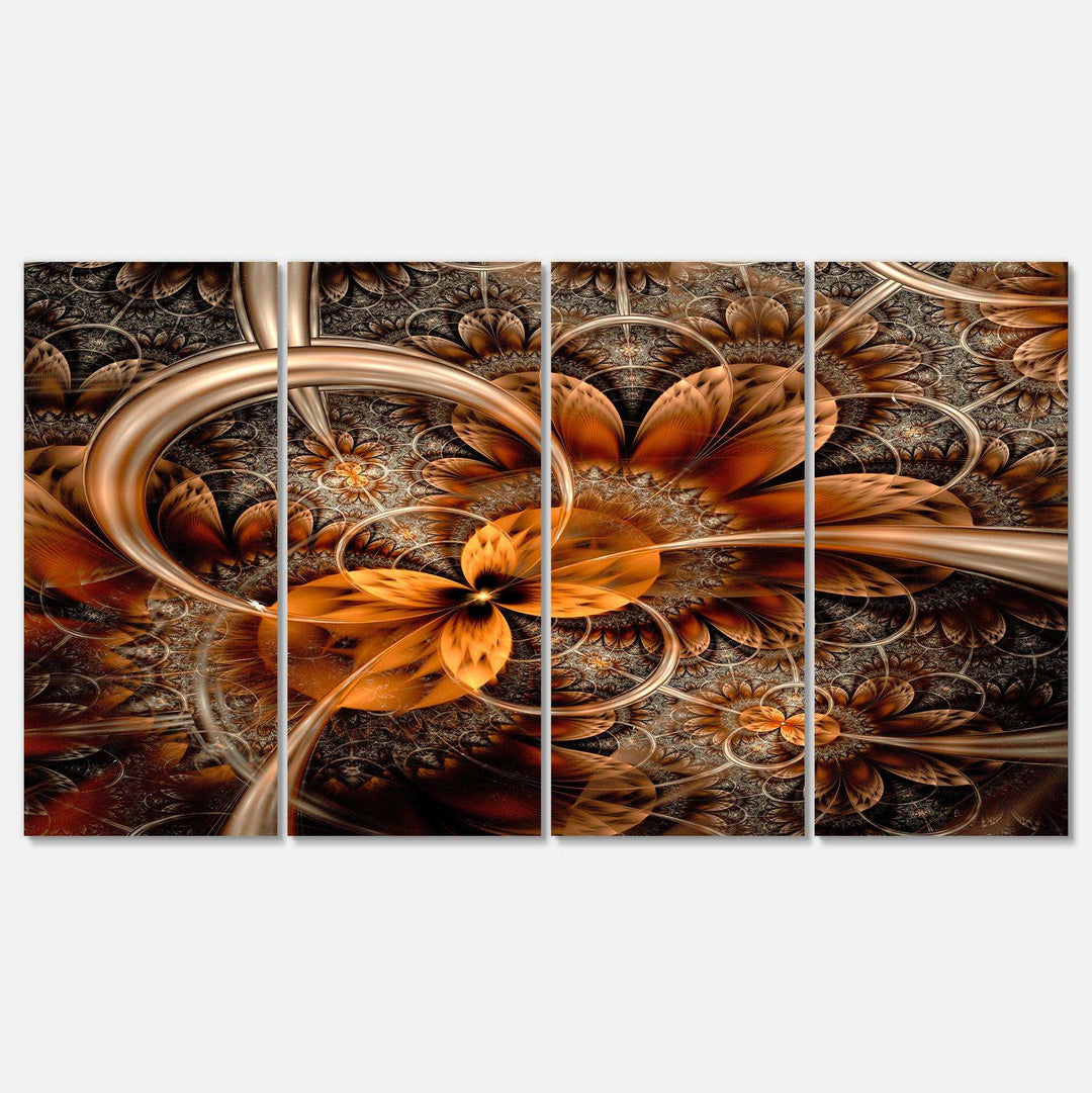 Dark Orange Fractal Flower - Modern Multi-Panels Living Room Wall Decor