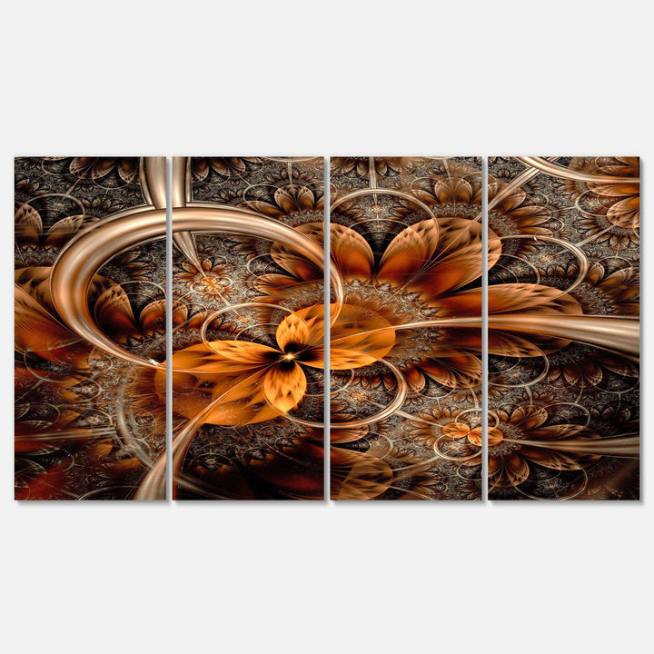 Dark Orange Fractal Flower - Modern Multi-Panels Living Room Wall Decor