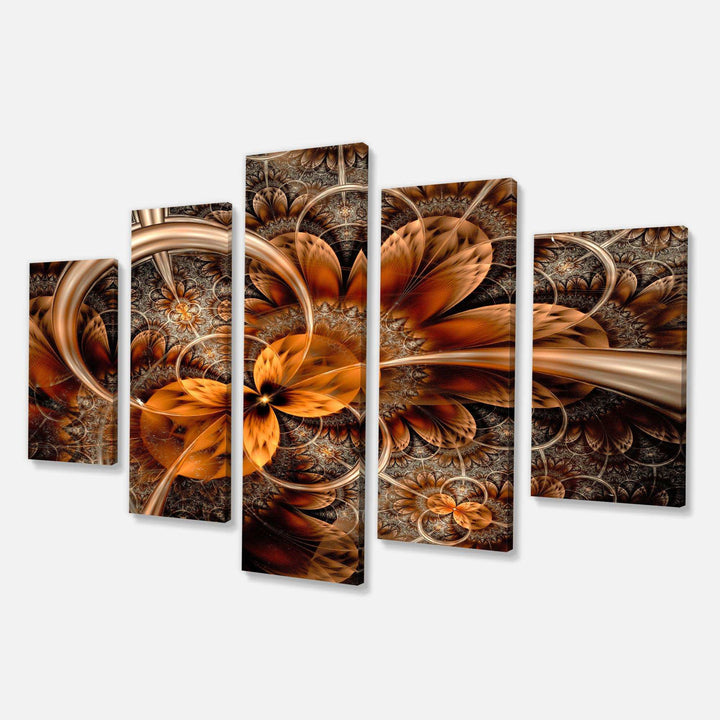Dark Orange Fractal Flower - Modern Multi-Panels Living Room Wall Decor
