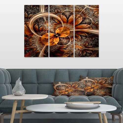 Dark Orange Fractal Flower - Modern Multi-Panels Living Room Wall Decor