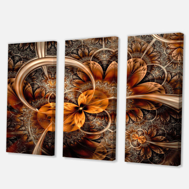 Dark Orange Fractal Flower - Modern Multi-Panels Living Room Wall Decor