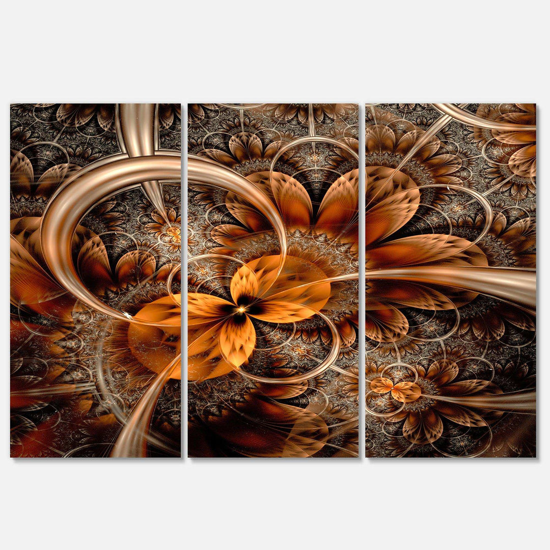 Dark Orange Fractal Flower - Modern Multi-Panels Living Room Wall Decor