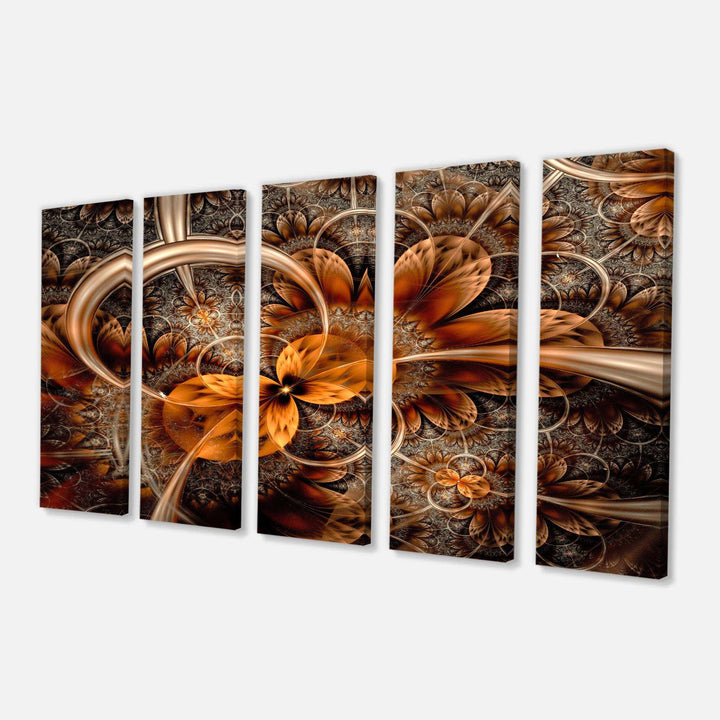 Dark Orange Fractal Flower - Modern Multi-Panels Living Room Wall Decor