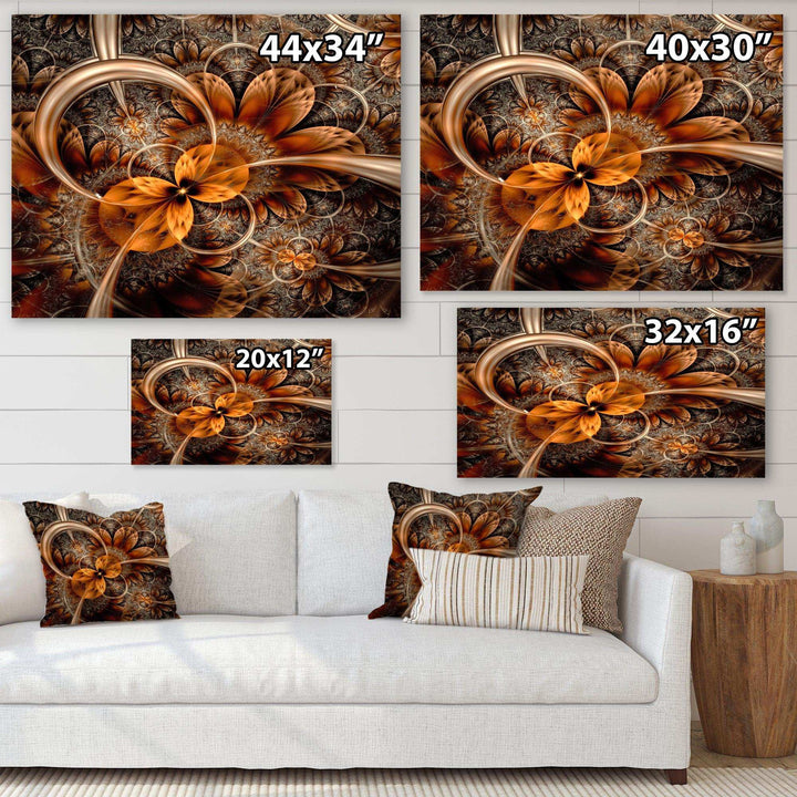 Dark Orange Fractal Flower - Modern Canvas Wall Art