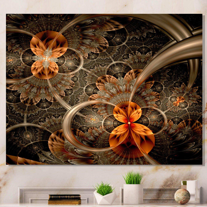 Dark Orange Symmetrical Flower - Modern Wall Art Prints