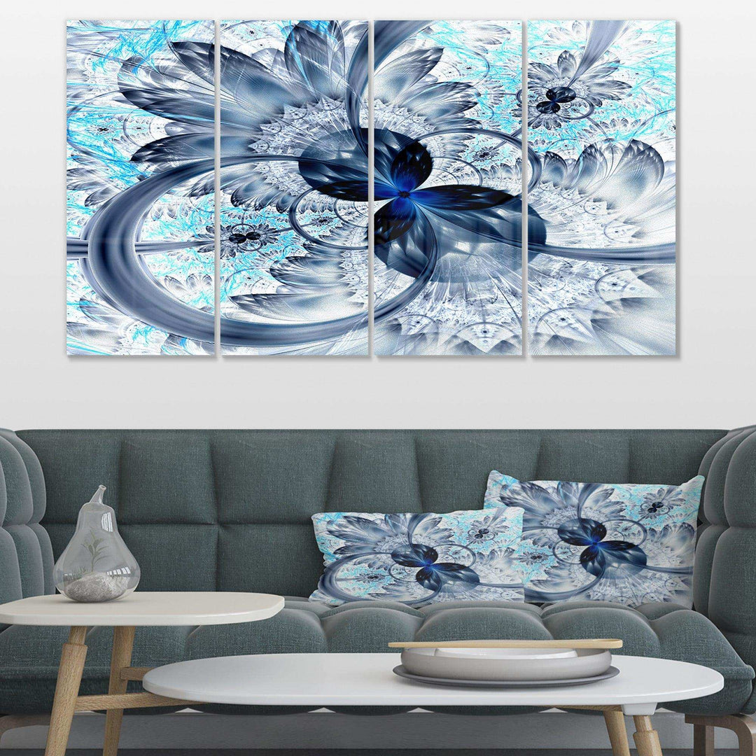 Dark Blue Purple Fractal Flower - Modern Multi-Panels Canvas Wall Art