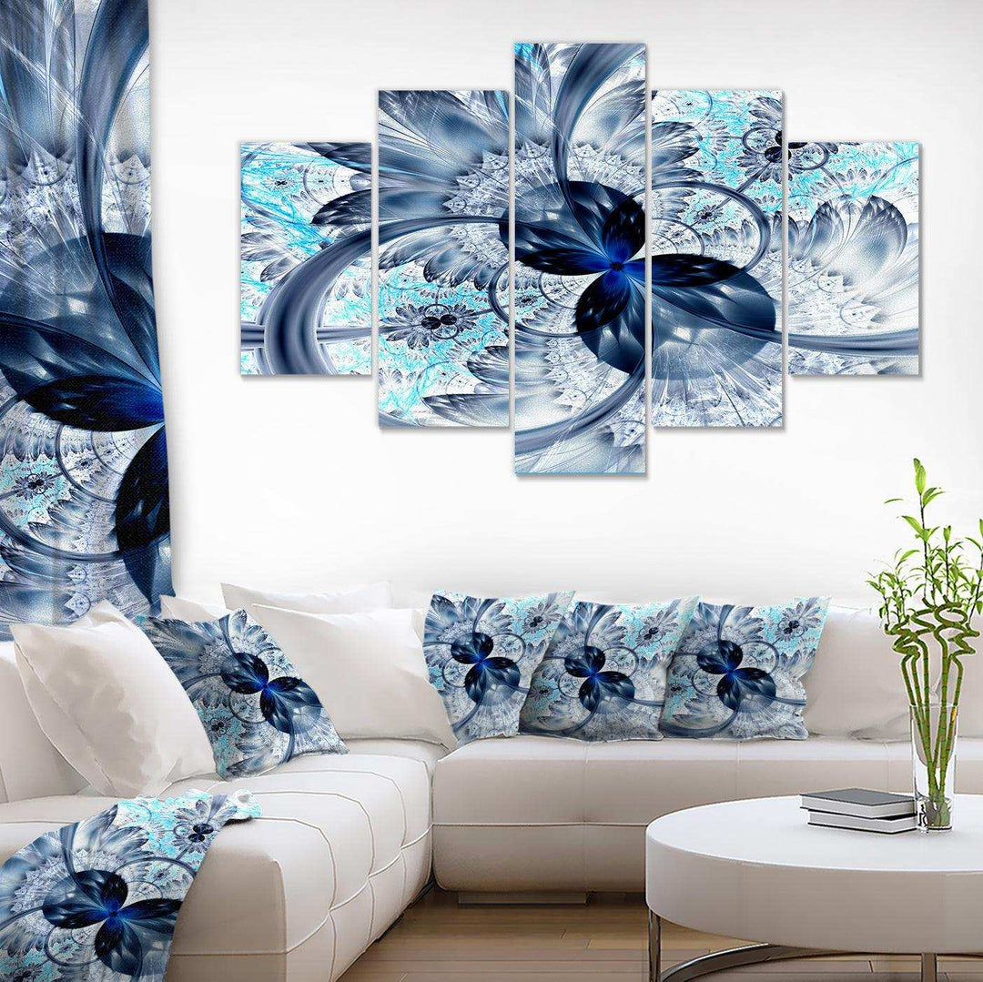 Dark Blue Purple Fractal Flower - Modern Multi-Panels Canvas Wall Art