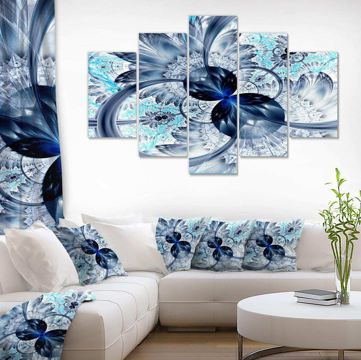 Dark Blue Purple Fractal Flower - Modern Multi-Panels Canvas Wall Art